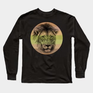 Lion Close-up on Retro-style Sunset in Colors of Africa Long Sleeve T-Shirt